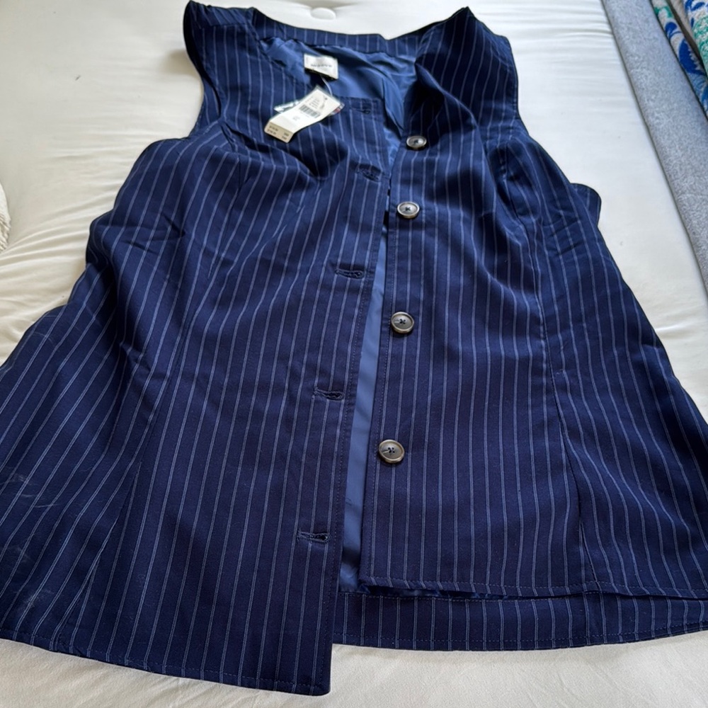 Navy Pinstripe Sleeveless Vest